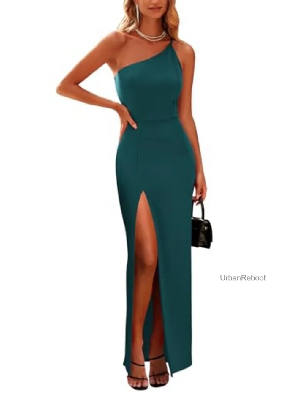 One Shoulder Spaghetti Strap High Slit Maxi Bodycon Dress Formal Wedding Guest
